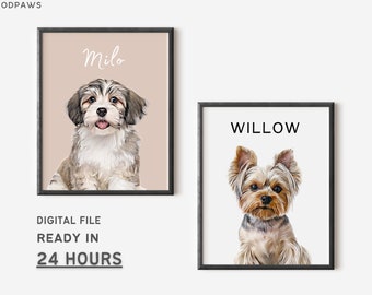 Custom Pet Portraits Using Pet Photo Personalized Digital Dog Portraits Cat Portraits Custom Dog Portraits Custom Pet Art Pet Drawing