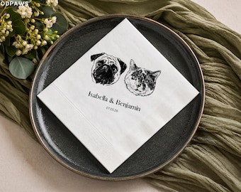 Custom Pet Photo Wedding Napkins, Personalized Dog Cat Cocktail Serviettes, Cloth or Paper Party Birthday Decorations