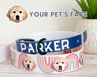 Collar de perro personalizado resistente al agua con foto de mascota + nombre Collar de perro personalizado de alta resistencia Collar de mascota personalizado