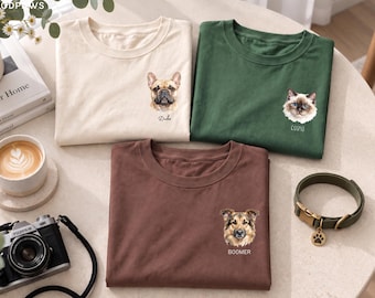 Custom Comfort Colors® Watercolor Pet Photo Name Personalized Dog Cat Portrait Graphic T-Shirt Holiday Present