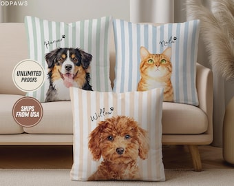 Custom Striped Pet Pillow Using Pet Photo + Name Custom Cat Dog Pillow Personalized Cat Cases Cat Picture Pillow Pet Picture Cushion