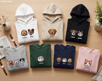 Custom Pet Portrait Embroidered Hoodie with Sleeve Embroidery Personalized Dog and Cat Hooded Sweatshirt