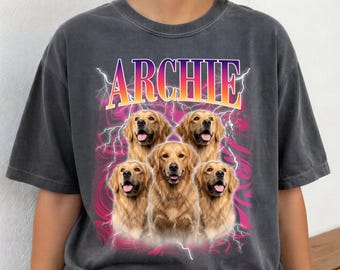 Custom Comfort Colors Vintage Bootleg Pet Shirt Custom Dog Cat Photo Portrait Tee New Launch Sale