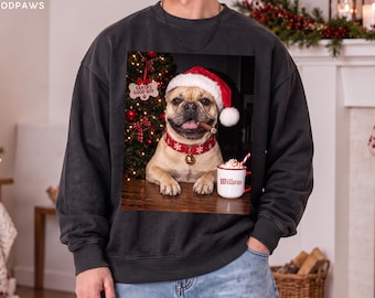 Custom Comfort Colors® Vintage Christmas Sweater Santa Dog Photo Sweatshirt Personalized Cat Portrait Crewneck