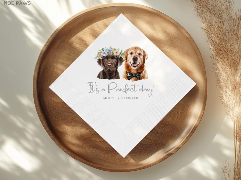 Custom Dog Wedding Napkins Using Pet Photo Personalized Dog Cocktail Wedding Serviettes Custom Cat Napkins Dog Birthday Decorations Napkins image 6