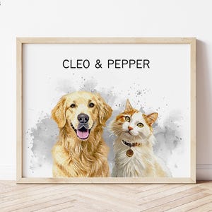 Portraits d'animaux de compagnie personnalisés avec la photo de l'animal et son nom Portraits de chien numériques personnalisés Portraits de chat personnalisés Portraits d'animal de compagnie Poster de dessin d'art personnalisé