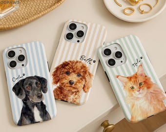 Coque de téléphone personnalisée à rayures pour animal de compagnie utilisant la photo de l'animal de compagnie + son nom Coque de téléphone personnalisée pour chien Coque de téléphone personnalisée pour chat Coque de téléphone personnalisée pour chat
