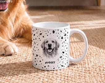 Custom Pet Portrait Terrazzo Mug Personalized Dog Mom Cat Dad Name Ceramic Coffee Cup