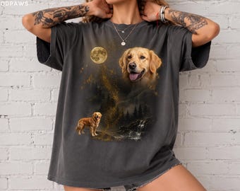 Custom Vintage Dog Photo Comfort Colors Shirt Personalized Pet Moon Bootleg Graphic Tee