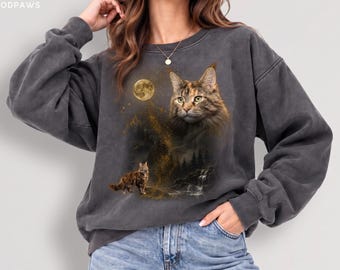 Personalized Cat Bootleg Moon Sweater Custom Comfort Colors® Dog Photo Sweatshirt Cute Pet Gift
