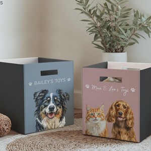 Custom Pet Toy Box Using Pet Photo Personalized Toy Box for Dog Toys Personalized Cat Toy Basket Custom Dog Toy Bin Cat Toy Storage Basket image 4