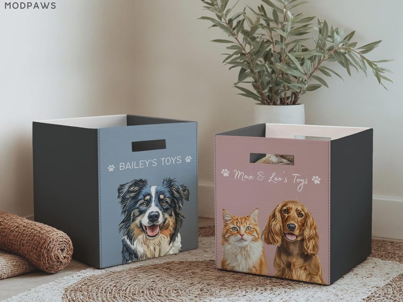 Custom Pet Toy Box Using Pet Photo Personalized Toy Box for Dog Toys Personalized Cat Toy Basket Custom Dog Toy Bin Cat Toy Storage Basket image 4