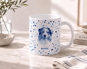 Custom Terrazzo Dog Photo Mug Personalized Pet Portrait Name Ceramic Coffee Cup Owner Gift