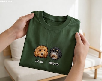 Custom Embroidered Dog Face Shirt with Sleeve Embroidery Personalized Pet Portrait Cat T-Shirt Tee