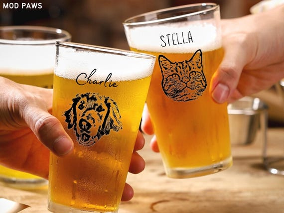 Custom Dog Beer Glasses Using Pet Photo + Name Custom Cat Pint Glasses Personalized Dog Beer Mugs Custom Pet Glass Custom Dog Steins Cup