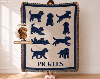 Personalized Dog Portrait Woven Blanket  Custom Pet  Silhouette Tapestry Throw  Special Name Memorial Gift