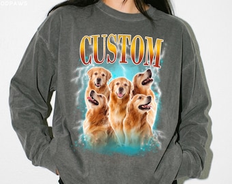 Custom Comfort Colors Vintage Pet Sweater Pet Photo Portrait Personalized Pullover Sweatshirt Dog Mom Gift Cat