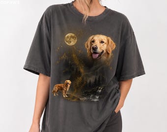 Funny Custom Dog Photo Comfort Colors Shirt Personalized Pet Moon Bootleg Tee Gift
