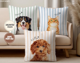Custom Striped Pet Pillow Using Pet Photo + Name Custom Cat Dog Pillow Personalized Cat Cases Cat Picture Pillow Pet Picture Cushion