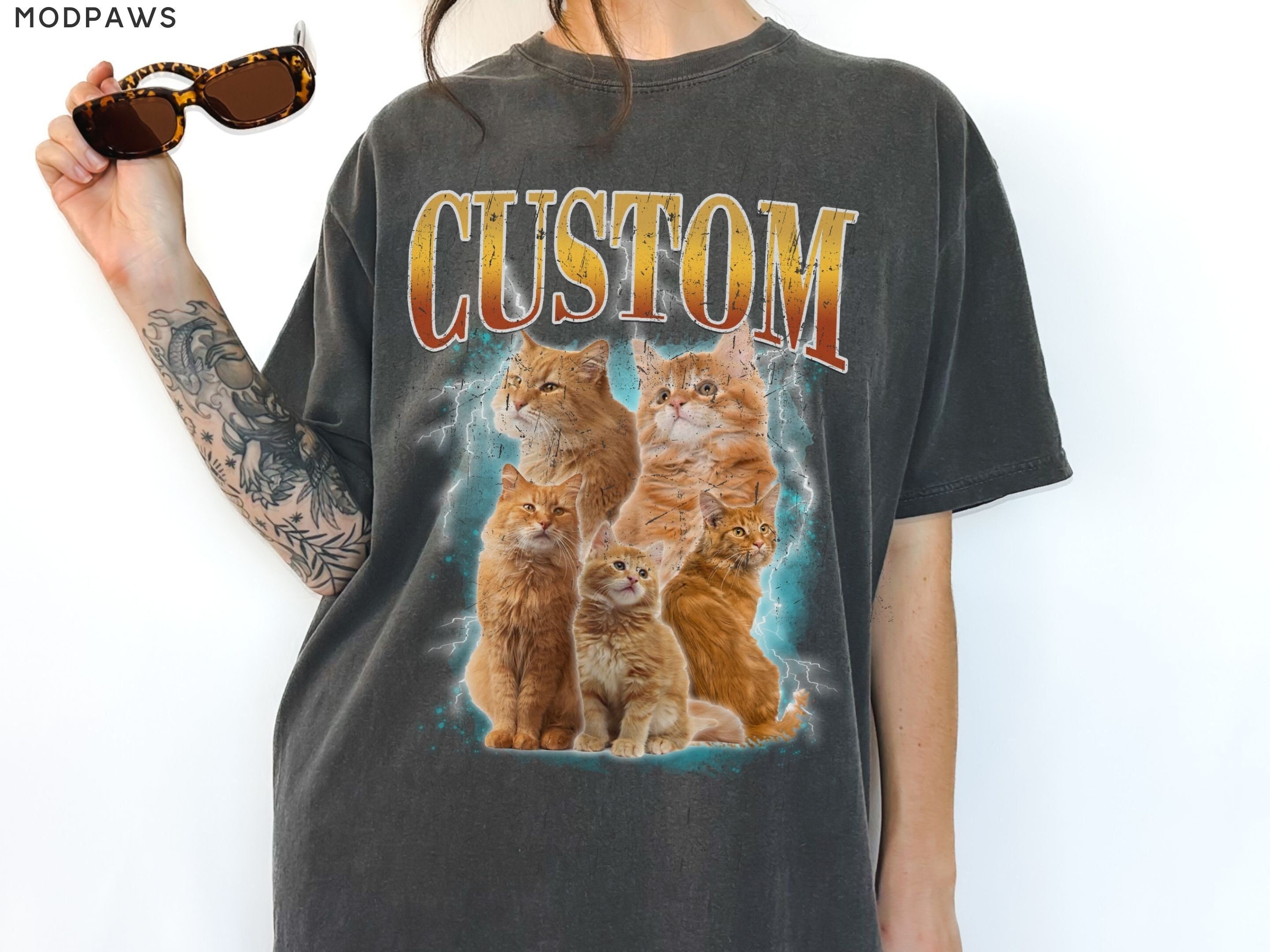 Custom Comfort Colors Vintage Pet TShirt Pet Photo + Name Custom Dog Shirt Personalized Shirt Custom T Shirts for Humans Cat Shirt 90's Tee