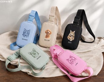 Personalized Embroidered Pet Photo Sling Bag Comfort Colors Crossbody Minimalist Dog Portrait Memorial