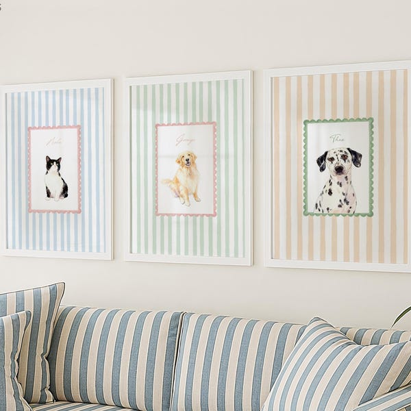 Custom Watercolor Portraits Using Pet Photo Striped Personalized Digital Dog Portraits Cat Portraits Custom Dog Painting Pet Memorial Art