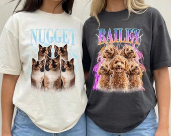 Custom Comfort Colors Vintage Bootleg Pet Shirt Dog Cat Photo Portrait Tee New Launch Sale