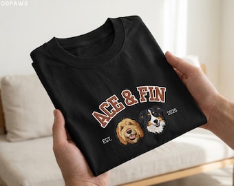 Custom Embroidered Varsity Pet Shirt with Sleeve Embroidery Personalized Cat Portrait Dog T-Shirt Tee