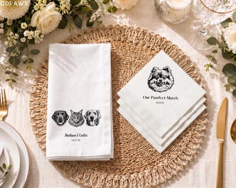 Custom Dog Wedding Napkins with Pet Photo  Personalized Cat Cocktail Serviettes Cloth or Paper Party Decorations