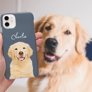 Coque de téléphone personnalisée pour animal de compagnie avec photo d'animal de compagnie + nom Coque de téléphone personnalisée pour chien Coque de téléphone personnalisée chat Coque de téléphone personnalisée dessin chien cadeau commémoratif
