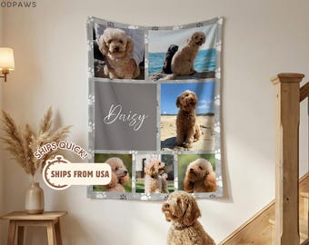 Custom Pet Photo Collage Blanket Personalized Dog Cat Memorial Sympathy Gift Remembrance Throw