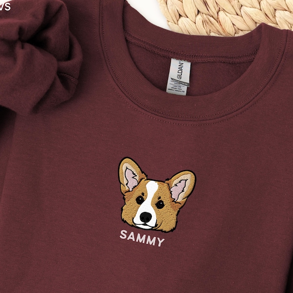 Individuell gestickter Haustier-Pullover mit Haustierfoto + Name Benutzerdefinierter Hundeporträt-Pullover Personalisiertes Hunde-Pullover-Sweatshirt Benutzerdefinierte Katze Rundhalsausschnitt