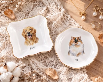Personalisierte Schmuckschale mit Aquarell-Aquarellmotiven, Hunderingschale, Katzenmutter-Gedenkschmuckhalter