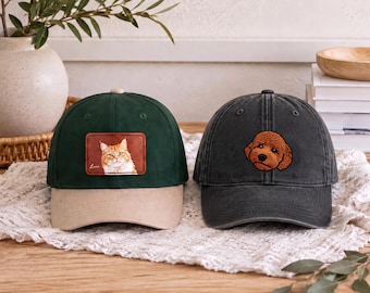 Custom Embroidered Pet Photo Dad Hat Personalized Dog Cat Baseball Cap Unique Handcrafted Keepsake