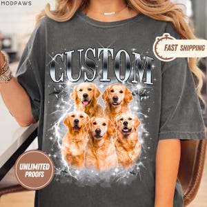 Custom Comfort Colors Vintage Bootleg Pet Shirt Cat Photo + Name Custom Dog Portrait Personalized Shirt Custom T Shirts Pet Shirt 90&#39;s Tee