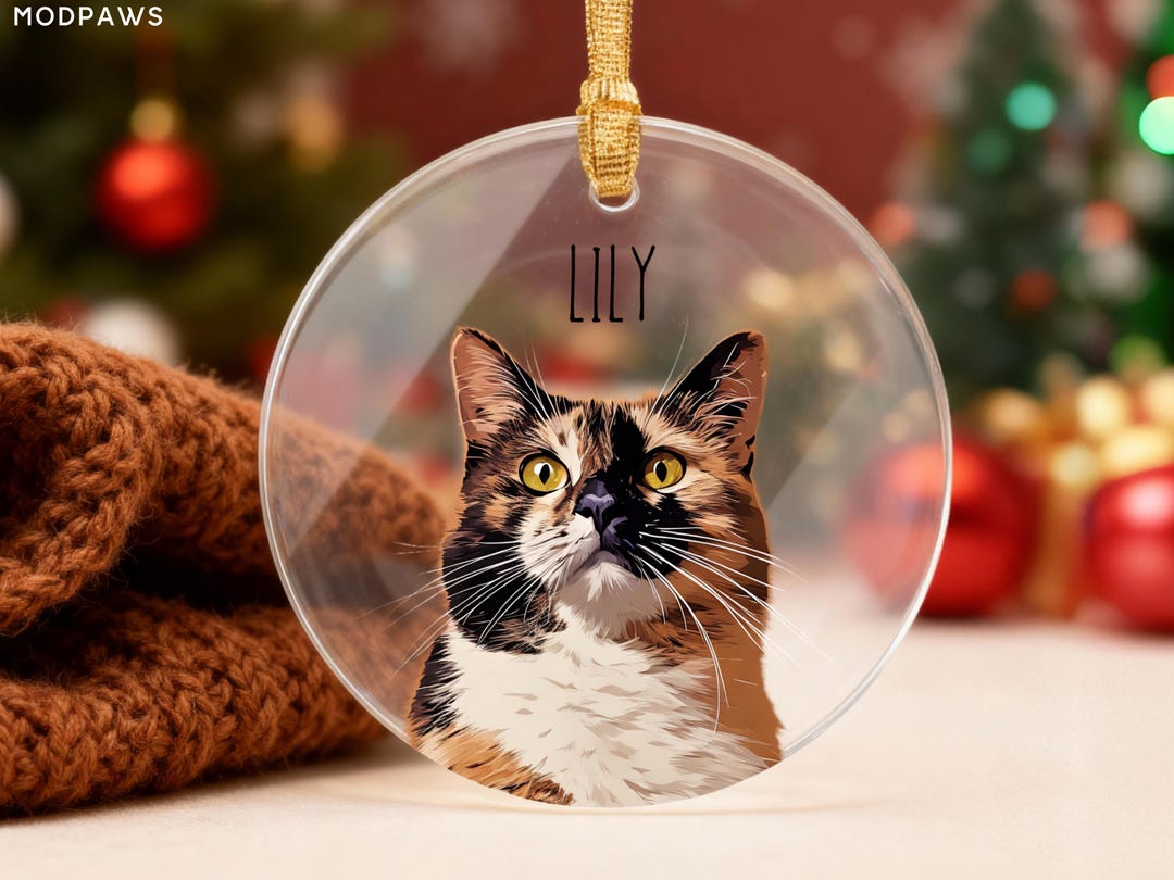 Custom Cat Watercolor Acrylic Ornament From Photo + Name – Personalized ...