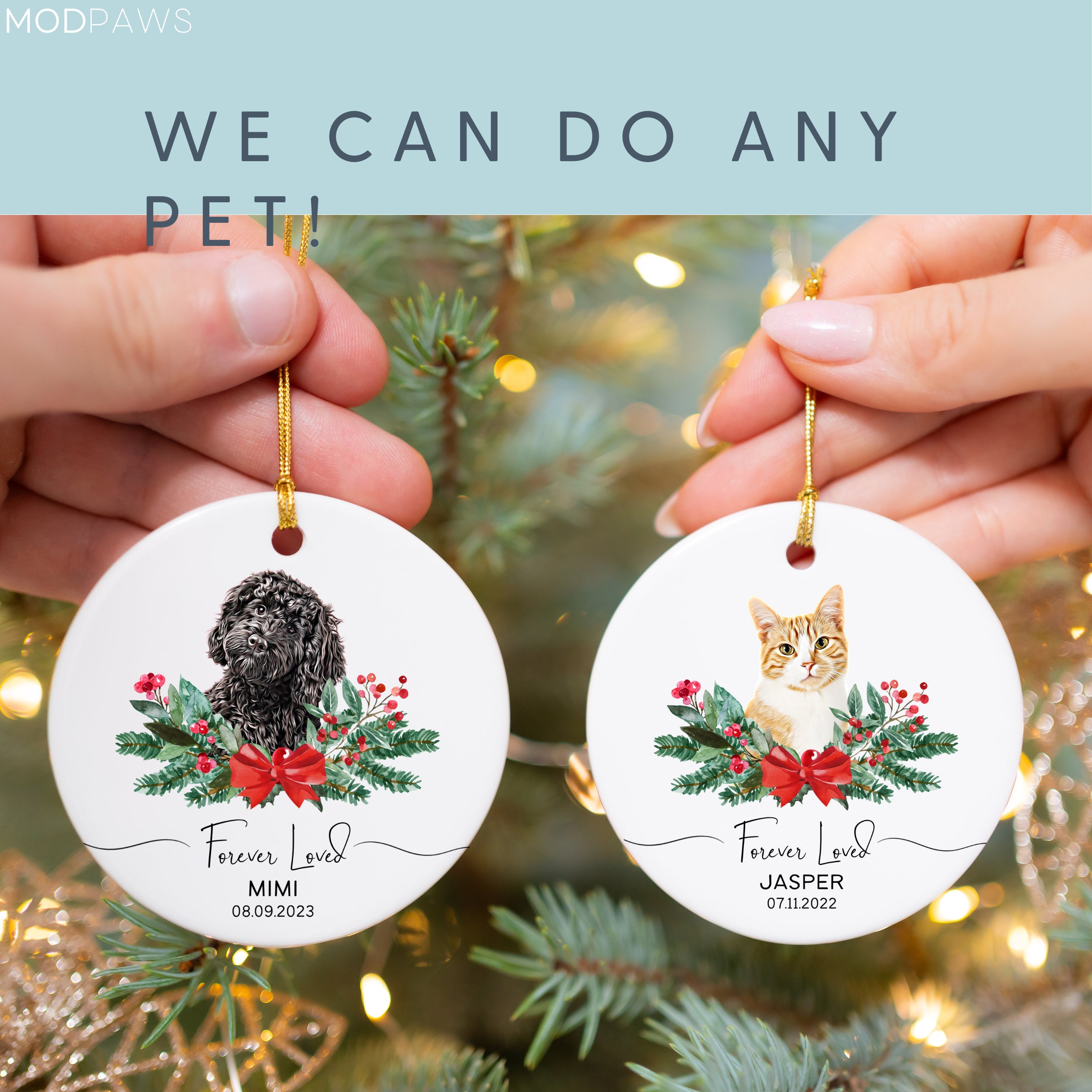 Personalized Pet Memorial Watercolor Ornament Using Pet's Photo + Name ...