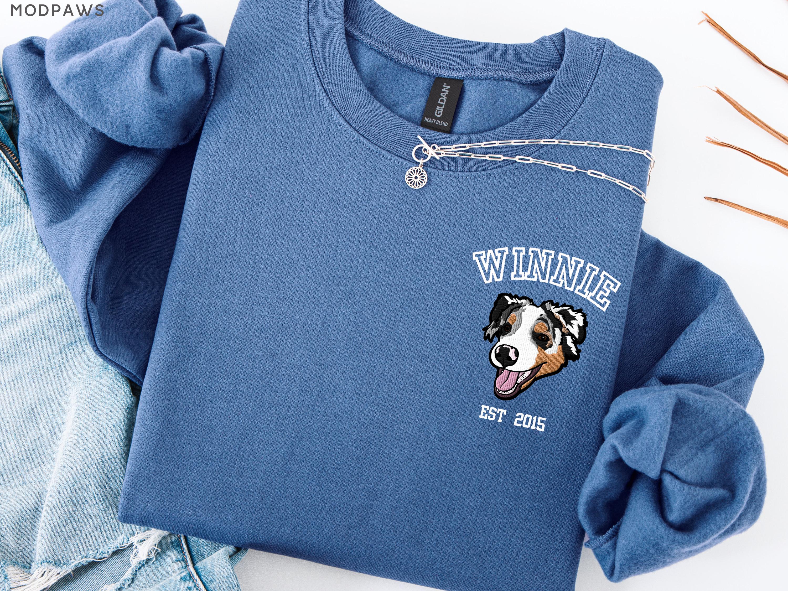 Aangepaste GEBORDUURDE trui voor huisdier met foto huisdier + naam gepersonaliseerde hond trui portret sweater kat ronde hals College cadeau voor leraar