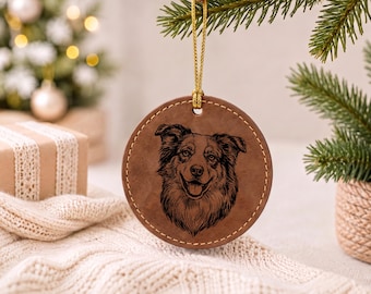 Custom Pet Photo Leatherette Christmas Ornament Personalized Dog Cat Engraved Memorial Gift Keepsake