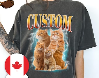 Custom Comfort Colors Vintage Bootleg Pet Shirt Pet Photo + Name Custom Dog Portrait Personalized Shirt Custom T Shirts Cat Shirt  Canada
