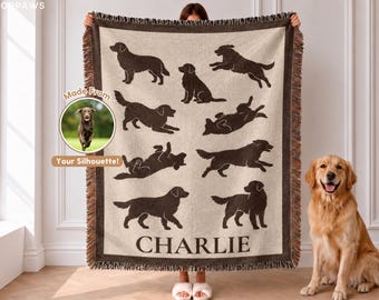 Custom Dog Woven Blanket with Name Personalized Pet Silhouette Tapestry Throw Unique Photo Keepsake