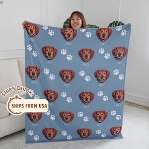 Custom Pet Blanket Using Pet Photo + Name Custom Dog Blanket Personalized Dog Blankets Cat Picture Blanket Pet Photo Blanket Dog Dad Gift