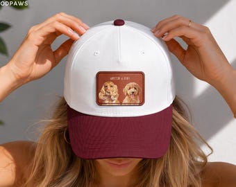 Personalized Dog Hat Leather Patch Watercolor Pet Photo Custom Cap Unique Pet Mom Gift