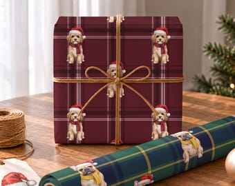 Personalisierte Geschenkpapiere mit Haustiermotiven, kariert, mit Hunde- und Katzenmotiv, Weihnachts- und Geburtstagsgeschenkpapier