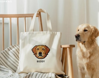 Custom Embroidered Dog Tote Bag: Pet Photo Name Personalized Embroidery Travel Bag
