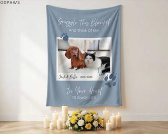 Personalized Pet Loss Sympathy Gift Custom Dog Cat Photo Memorial Blanket Remembrance Throw