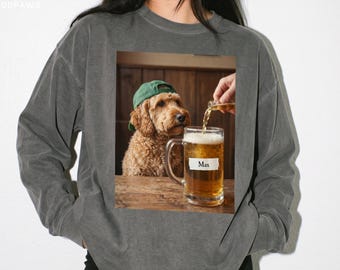 Custom Comfort Colors® Pet Photo Beer Sweater  Personalized Dog Silly Meme Graphic Sweatshirt Gift