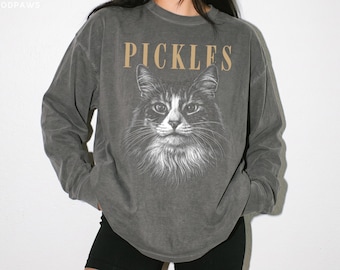 Personalized Cat Line Art Sweater Custom Comfort Colors® Dog Sketch Vintage Pet Sweatshirt Design