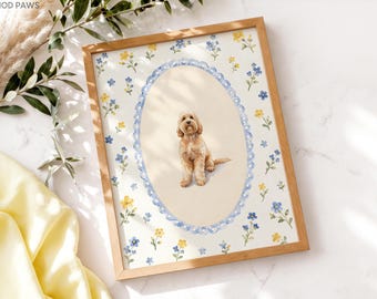 Custom Watercolor Floral Sketch Portrait Personalized Dog Painting Cute Cat Loss Memorial Gift