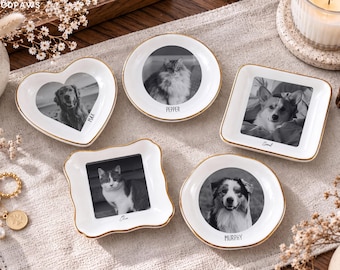 Personalized Pet Jewelry Tray Using Photo Custom Dog Ring Dish Cat Lover Trinket Plate